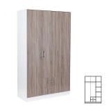 Dulap Dormitor Miami 120x205 cm Stejar York-Alb, 6 Rafturi, 2 Sertare, Lemn, Akord