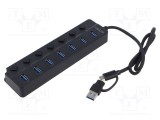Hub USB LOGILINK 7 porturi USB A și USB C 3.2 negru cu alimentator