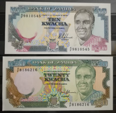BC21, 2 bancnote Zambia- 10 si 20 kwacha, necirculate foto