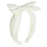 Bentiță Păr Lata, Funda, Strass Argintiu, Culoare Alb, Pentru Copii