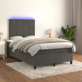 VidaXL Pat cu arcuri, saltea și LED, gri &icirc;nchis, 120x200 cm, catifea 3136114