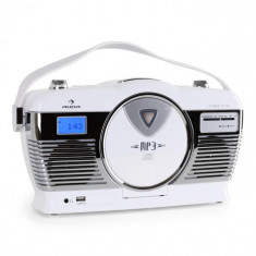 Auna RCD-70, radio retro, FM, USB, CD, baterie, alb foto