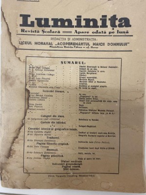 Luminita, ianuarie 1944, Revista scolara, Liceul monahal, manastire Bistrita RAR foto