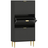 HOMCOM Mobilier pentru pantofi 18 perechi cu 3 sertare rabatabile, uși canelate și rafturi reglabile, 60x24x122,5cm, negru | Aosom Romania
