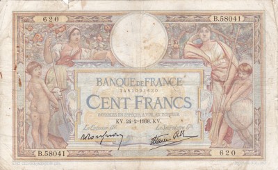 FRANTA 100 francs 24-2-1938 VF-!!! foto