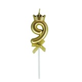 Lumanare pentru tort cifra 9, model coroana, gold, flippy, party