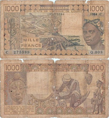 1984, 1.000 francs (P-307 Cd) - Volta Superioară Statele Africane de Vest) foto