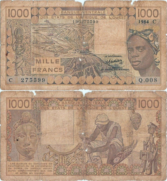 1984, 1.000 francs (P-307 Cd) - Volta Superioară Statele Africane de Vest)