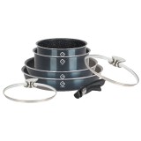 Set vase Grunberg 7 piese, 4 vase compatibile cu plita inductie, 2 capace sticla, 1 maner detasabil, Albastru