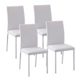 Cumpara ieftin Set 4 scaune pentru Sufragerie sau Sala de Pranz, Scaune Capitonate si Tapitate din Imitatie de Piele Alba 41x50x91 HOMCOM | Aosom RO