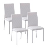 HOMCOM Set 4 Scaune Sufragerie/Sala de Pr&acirc;nz, Design Modern, Imitație Piele Albă, 41x50x91, Confortabil | Aosom Romania