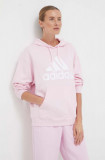 Cumpara ieftin Adidas hanorac de bumbac femei, culoarea roz, cu glugă, cu imprimeu