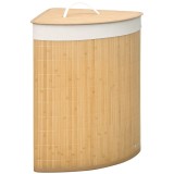 HOMCOM Coș de Rufe din Bambus cu Capac, Design Triunghiular Economisitor de Spațiu, 38x38x57 cm, Culoare Lemn | Aosom Romania