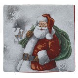 Fată de Pernă Decorativă, Model Vintage Moș Crăciun, Gri și Roșu, 50x50cm, Lurex Argintiu, Oem