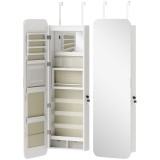 HOMCOM Oglindă pentru bijuterii cu lumină LED montată pe perete sau ușă cu &icirc;ncuietoare oglindă integrală 2 sertare Alb | Aosom Romania