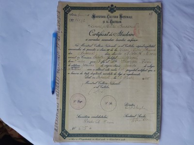 CERTIFICAT DE ABSOLVIRE.LICEUL,,MATEI BASARAB&amp;quot; BUCURESTI-1945. foto