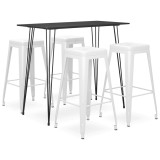 Set mobilier de bar, 5 piese, negru si alb