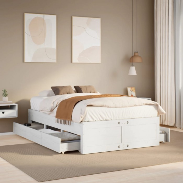 vidaXL Cadru pat fără saltea/cu sertare alb 120x190 cm lemn masiv pin 3308823