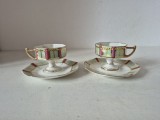 Lot 2 cesti cu farfurii de portelan, design deosebit, miniatural forma octognala