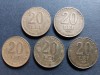 Lot monede 20 lei 1991,20 lei 1992,20 lei 1993,20 lei 1994,20 lei 1995 Romania.
