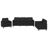 Cumpara ieftin Set de canapele cu perne, 3 piese, negru, piele ecologica