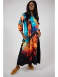 ROCHIE MAXI CU BUZUNARE SI MANECA LUNGA ABSTRACT ART BUTTERFLY TALIE UNICA Multicolora