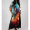 ROCHIE MAXI CU BUZUNARE SI MANECA LUNGA ABSTRACT ART BUTTERFLY TALIE UNICA Multicolora