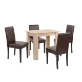 Set masa 4 scaune Leziter Leon 4 1, stejar Sonoma-maro, piele ECO, 86x60x76cm