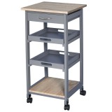 HOMCOM Carucior Bucatarie Sertar 2 Tavi Glisante Blat Fix Lemn Pin MDF 37x37x76cm Gri Stejar | Aosom Romania