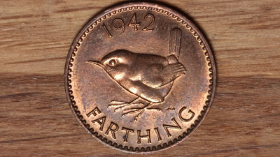 Marea Britanie - moneda de colectie - 1 farthing 1942 - George VI - aUNC ! foto