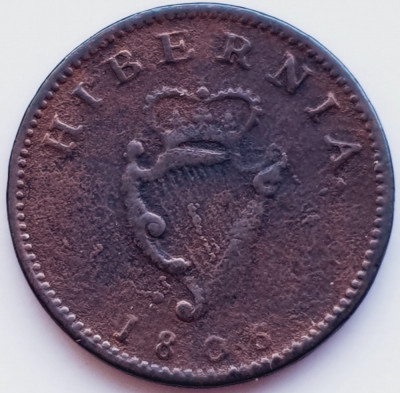 2316 Hibernia Irlanda Britanica 1 farthing 1806 George III (D:G.REX.) km 146 foto