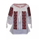 Cumpara ieftin Bluza Tip Ie Traditionala Alba cu Motiv Geometric Rosu de Dama - IMS164