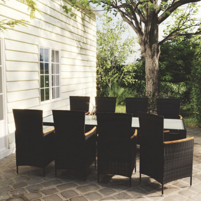 vidaXL Set mobilier de grădină cu perne, 9 piese, negru, poliratan foto