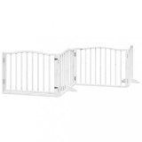 Cumpara ieftin Poarta caini pliabila cu usa, 4 panouri, alb, 320 cm, lemn plop