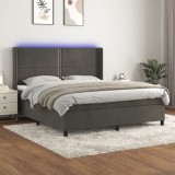 vidaXL Pat cu arcuri, saltea și LED, gri &icirc;nchis, 180x200 cm, catifea