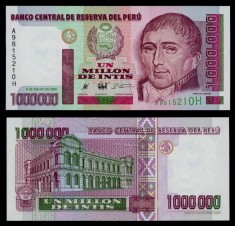 PERU █ bancnota █ 1000000 1,000,000 Intis █ 1990 █ P-148 █ UNC █ necirculata