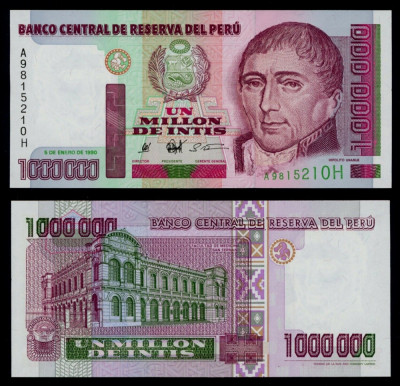 PERU █ bancnota █ 1000000 1,000,000 Intis █ 1990 █ P-148 █ UNC █ necirculata foto