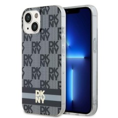 Husa MagSafe pentru Apple iPhone 15 Plus, DKNY, Checkered Mono Pattern &amp; Printed Stripes, Neagra