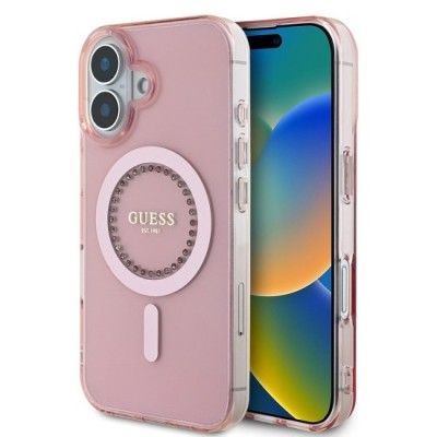 Husa pentru iPhone 16 - Guess IML Rhinestones MagSafe (GUHMP16SPFTDTEP) - Pink foto