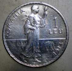 R.044 ROMANIA CAROL I 1 LEU 1914 ARGINT foto