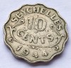 530. Moneda Seychelles 10 cents 1944 (tiraj 36.000 buc), Africa