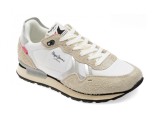 Pantofi sport PEPE JEANS albi, BRIT FLY, din material textil