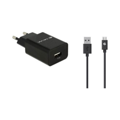 Incarcator Voiaj 1x USB 2.1A +cablu USB Type C 1m Negru Devia 12CN foto