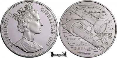 1993, 2.8 ECUs - Eurotunnel - Elisabeta a II-a - Gibraltar - Britanice foto