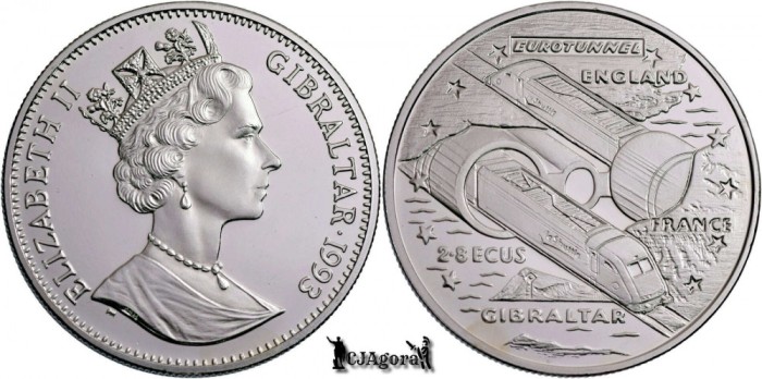 1993, 2.8 ECUs - Eurotunnel - Elisabeta a II-a - Gibraltar - Britanice