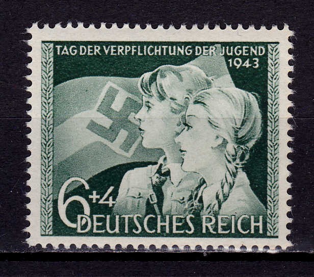 ✅ (S42) Germania Reich 1943 &quot;Ziua angajamentului tinerilor 1943 &quot; serie completa Michel 843, MNH