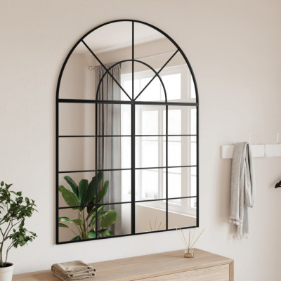 Oglinda de perete, negru, 100x130 cm, arcuita, fier GartenMobel Dekor foto