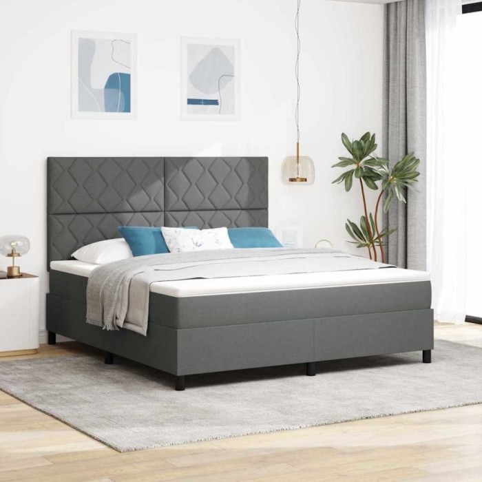 vidaXL Pat cu arcuri cu saltea Gri &icirc;nchis 180 x 200 cm țesătură