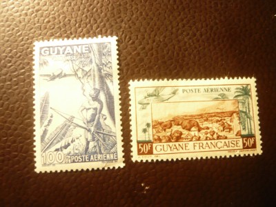 2 Timbre Guyana Franceza 1942 si 1944 Aviatie , sarniera foto