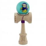 Kendama Originala , Blue Monkey, Super Sticky cu Cupe Mari King Size V3, Rulment Metalic si Gaura in Baza, din Lemn 18 cm, Ata 55 cm, Turcoaz